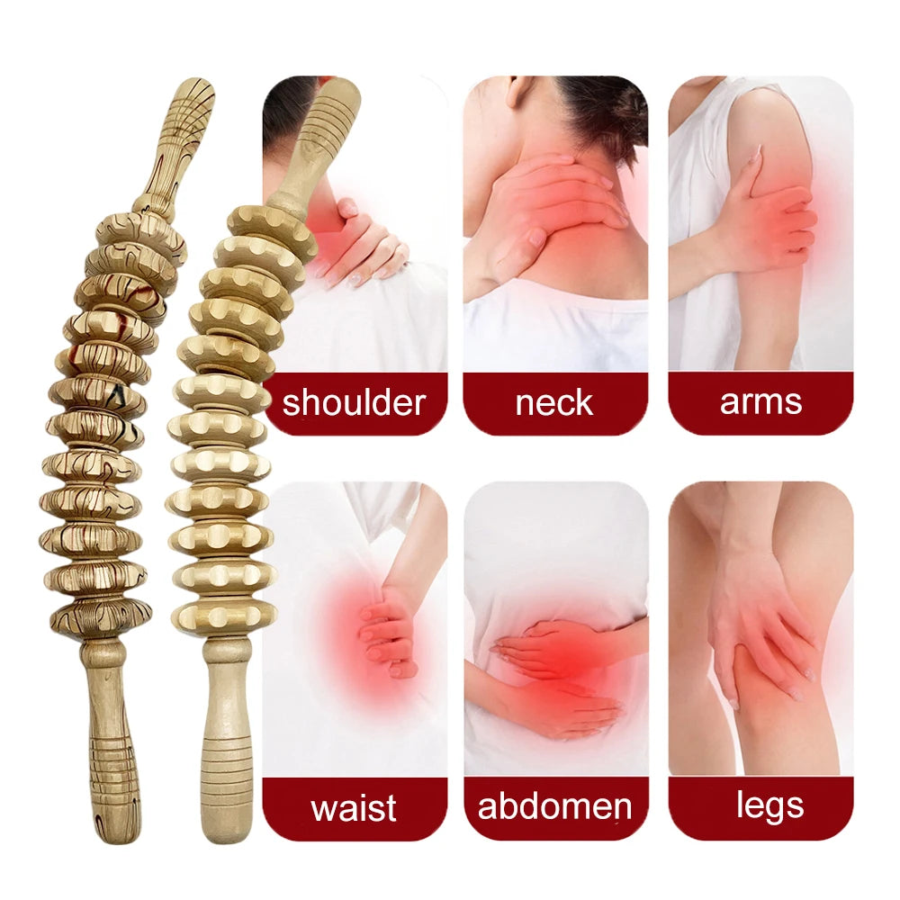 Wooden Slimming Roller Massager – 9/12-Wheel Body Shaper for Legs & Back
