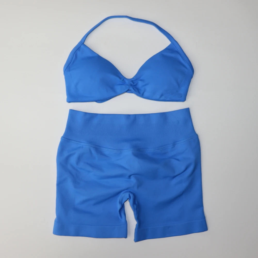 💕 2 Piece Women’s Yoga Set – Strappy Bra & Scrunch Shorts