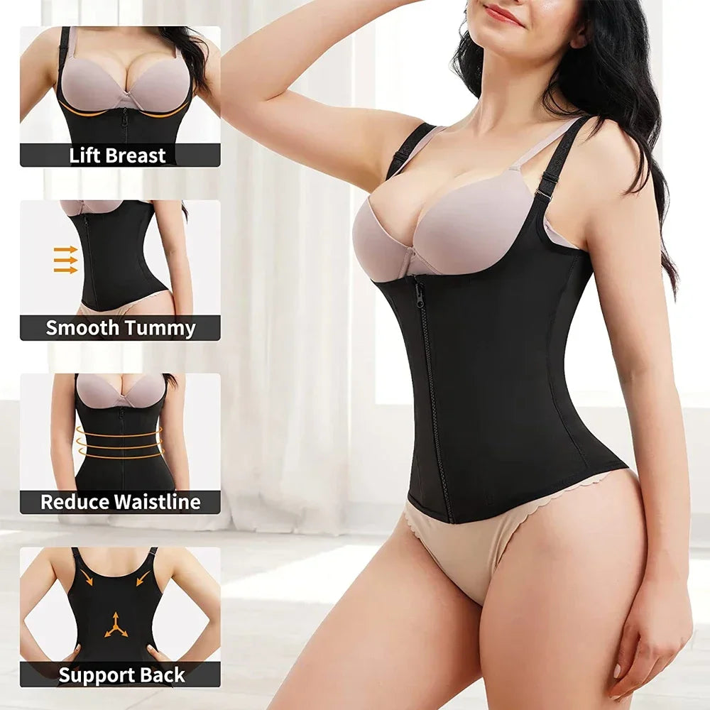 👗 Women’s Waist Trainer Corset – Zipper Cincher Tank Top with Straps