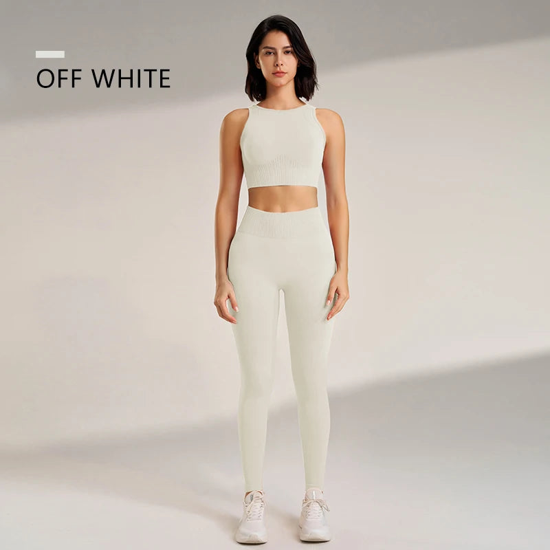 🧵 Seamless Yoga Clothing Set – High Waist Leggings + Fitness Top