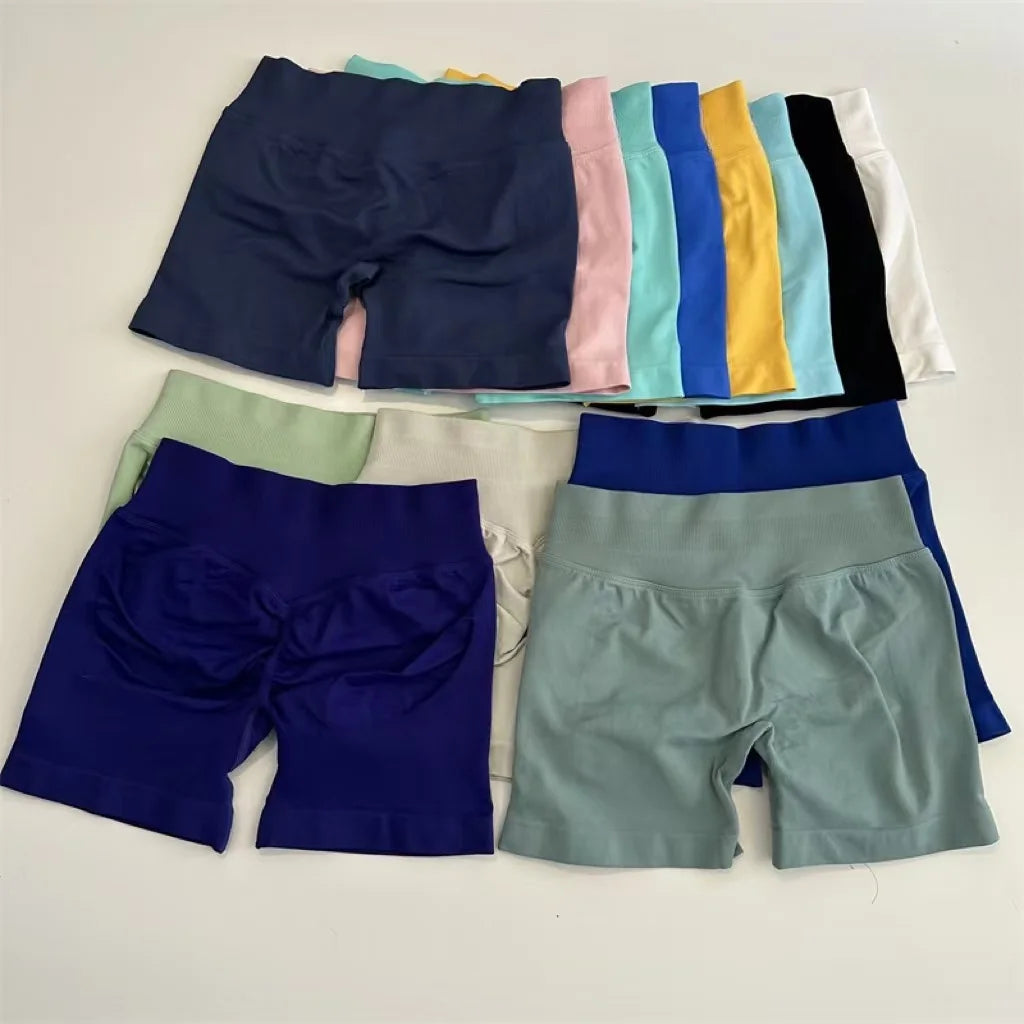 Low-Rise Seamless Scrunch Yoga Shorts – Ribbed Booty Lift Gym Workout Wear