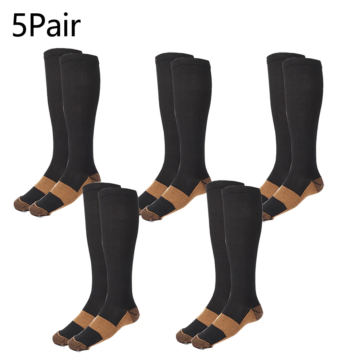5 Pairs Copper Compression Socks – Anti-Fatigue & Anti-Varicose Support Stockings