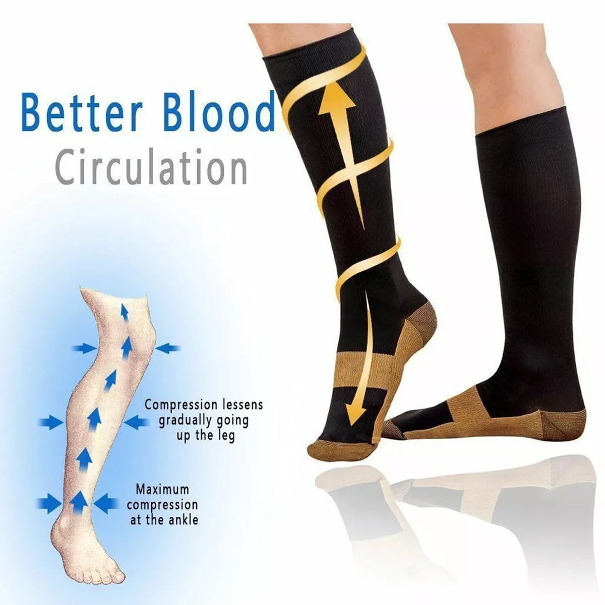5 Pairs Copper Compression Socks – Anti-Fatigue & Anti-Varicose Support Stockings