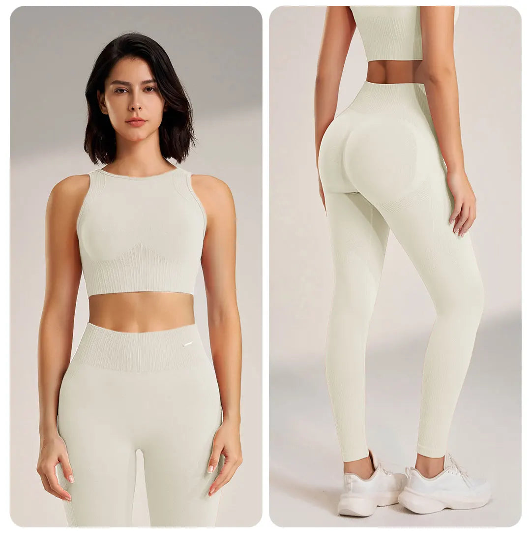 🧵 Seamless Yoga Clothing Set – High Waist Leggings + Fitness Top