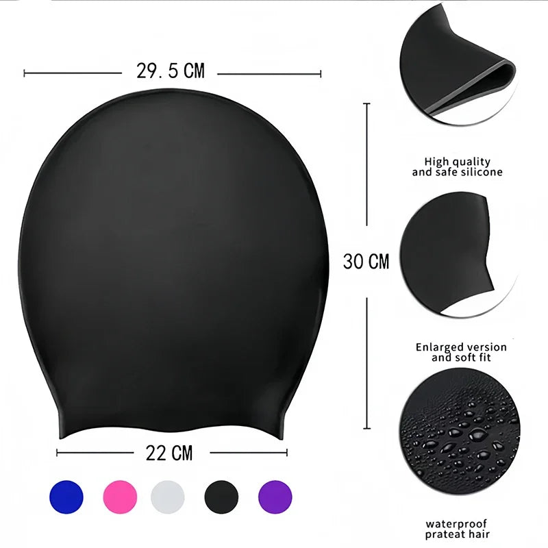 💦 Large Waterproof Silicone Swim Cap