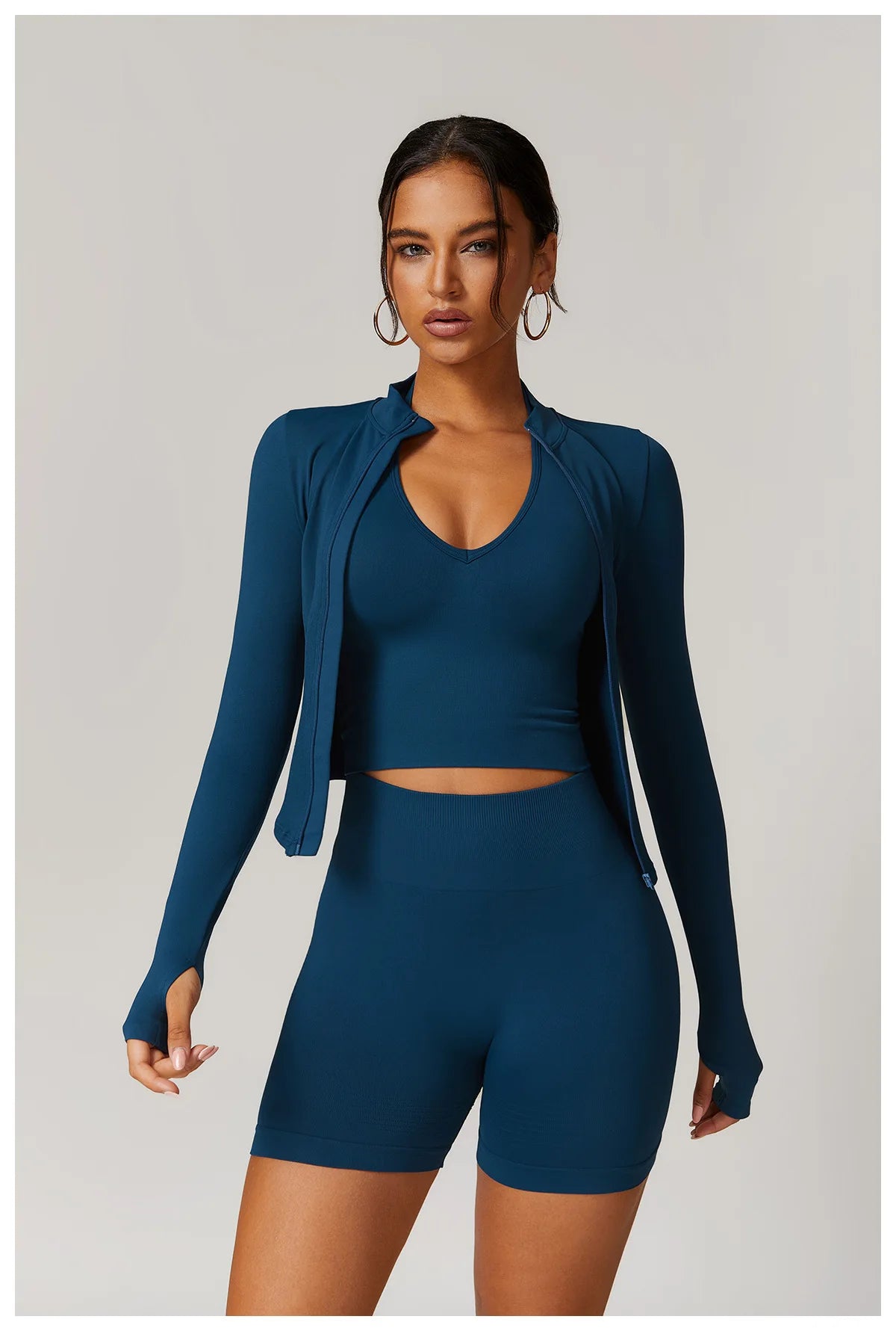 🔥 Women’s Zipper Crop Jacket – Long Sleeve Yoga Sports Top