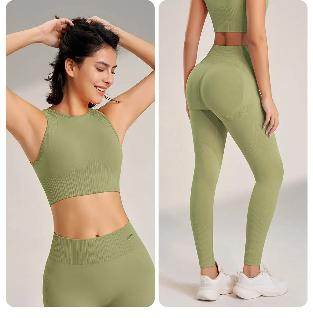 🧵 Seamless Yoga Clothing Set – High Waist Leggings + Fitness Top