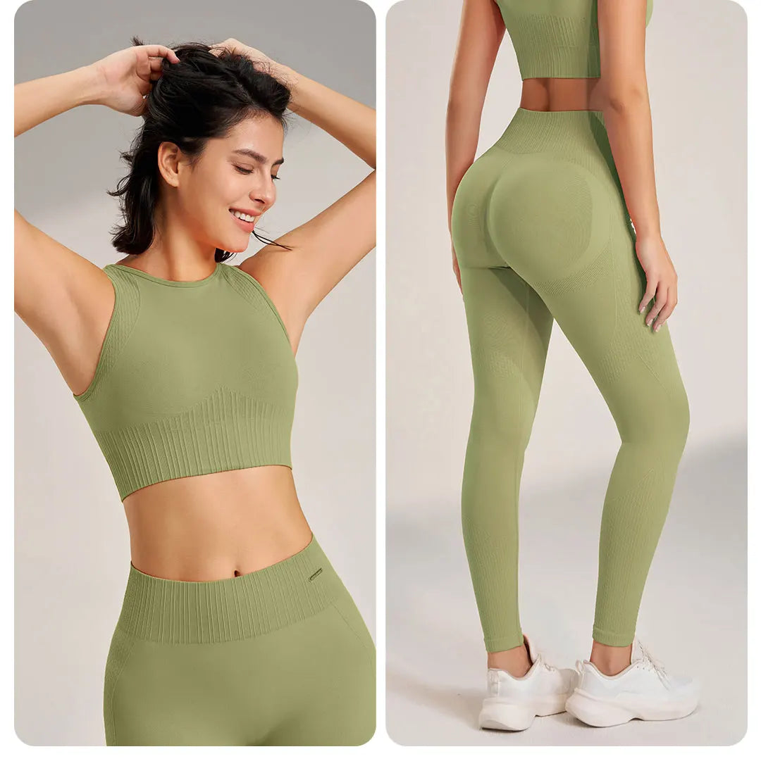 🧵 Seamless Yoga Clothing Set – High Waist Leggings + Fitness Top
