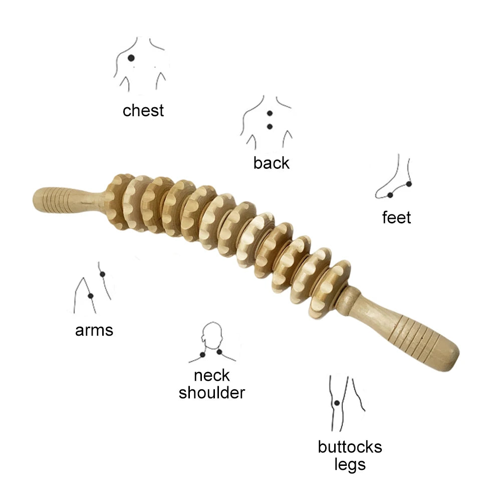 Wooden Slimming Roller Massager – 9/12-Wheel Body Shaper for Legs & Back