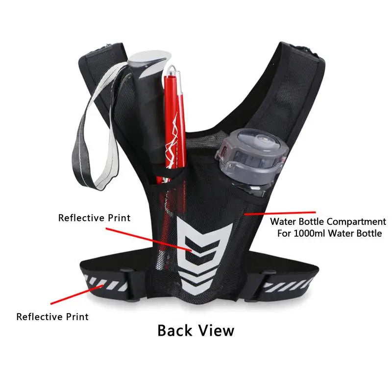 Reflective Running Vest w/ Bottle Holder – Lightweight Hydration Pack for Jogging