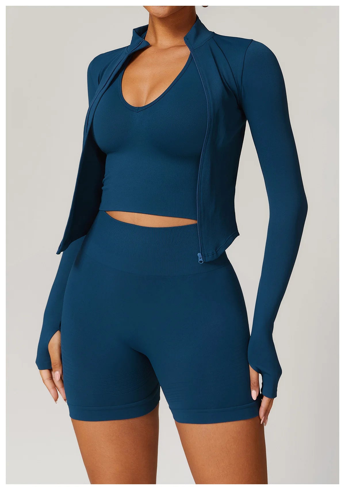 🔥 Women’s Zipper Crop Jacket – Long Sleeve Yoga Sports Top