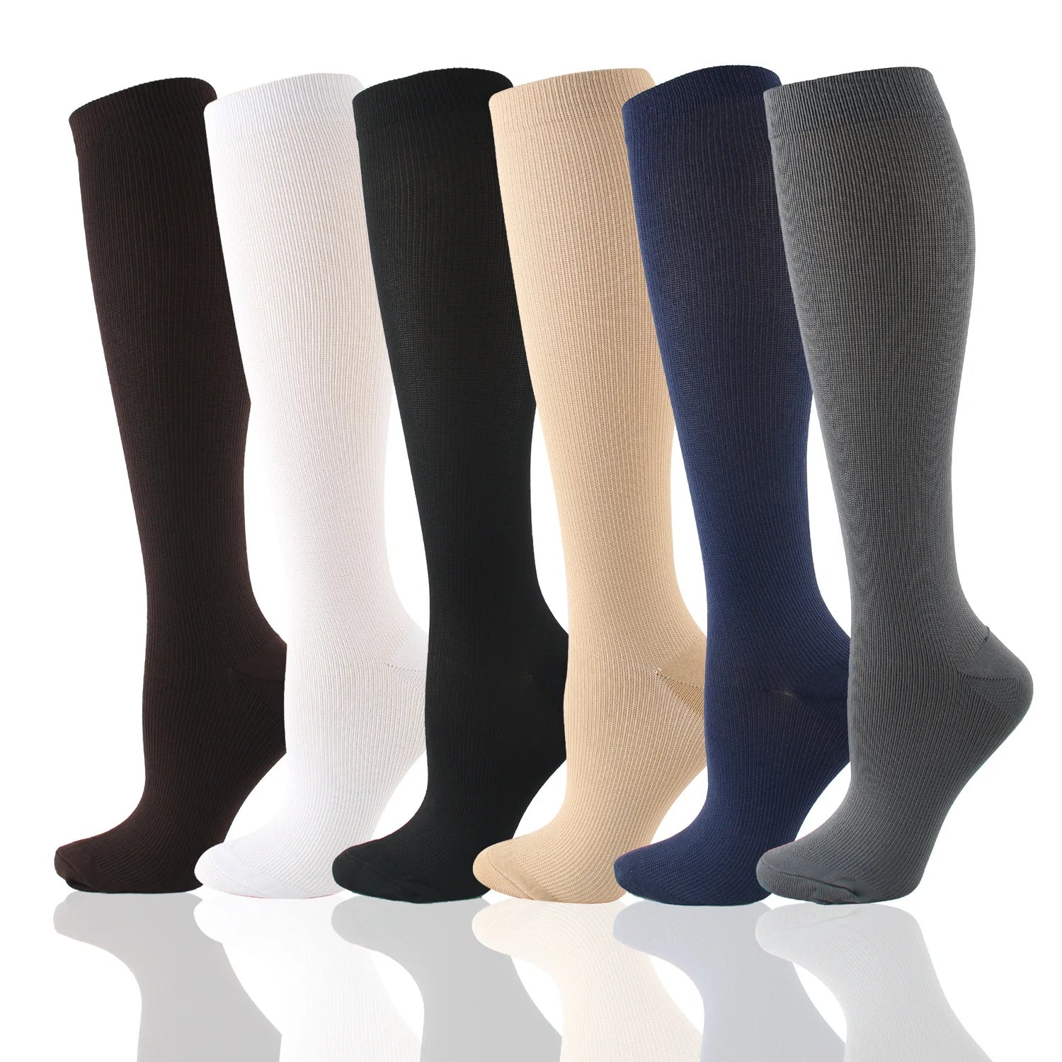 🧦 6 Pairs Compression Socks – Nurse Support Stockings Black/Skin Tone