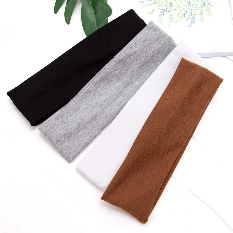 Elastic Cotton Yoga Headbands – Solid Colour Stretch Hair Bands for Sports & Fitness