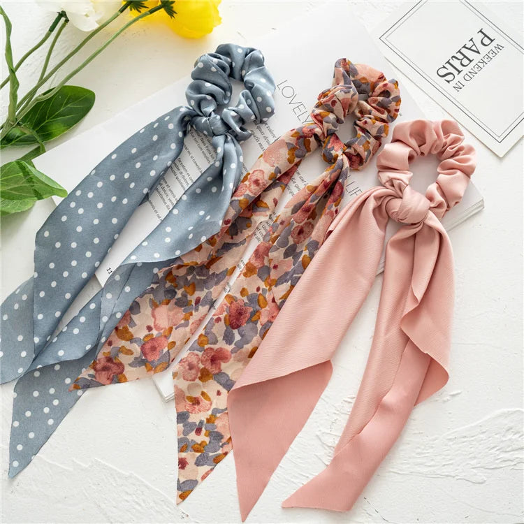 🎀 Leopard Satin Bow Ponytail Scarf – Long Ribbon Hair Tie Scrunchie