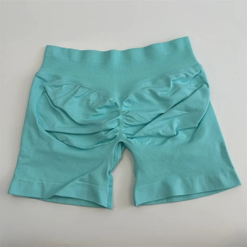 Low-Rise Seamless Scrunch Yoga Shorts – Ribbed Booty Lift Gym Workout Wear