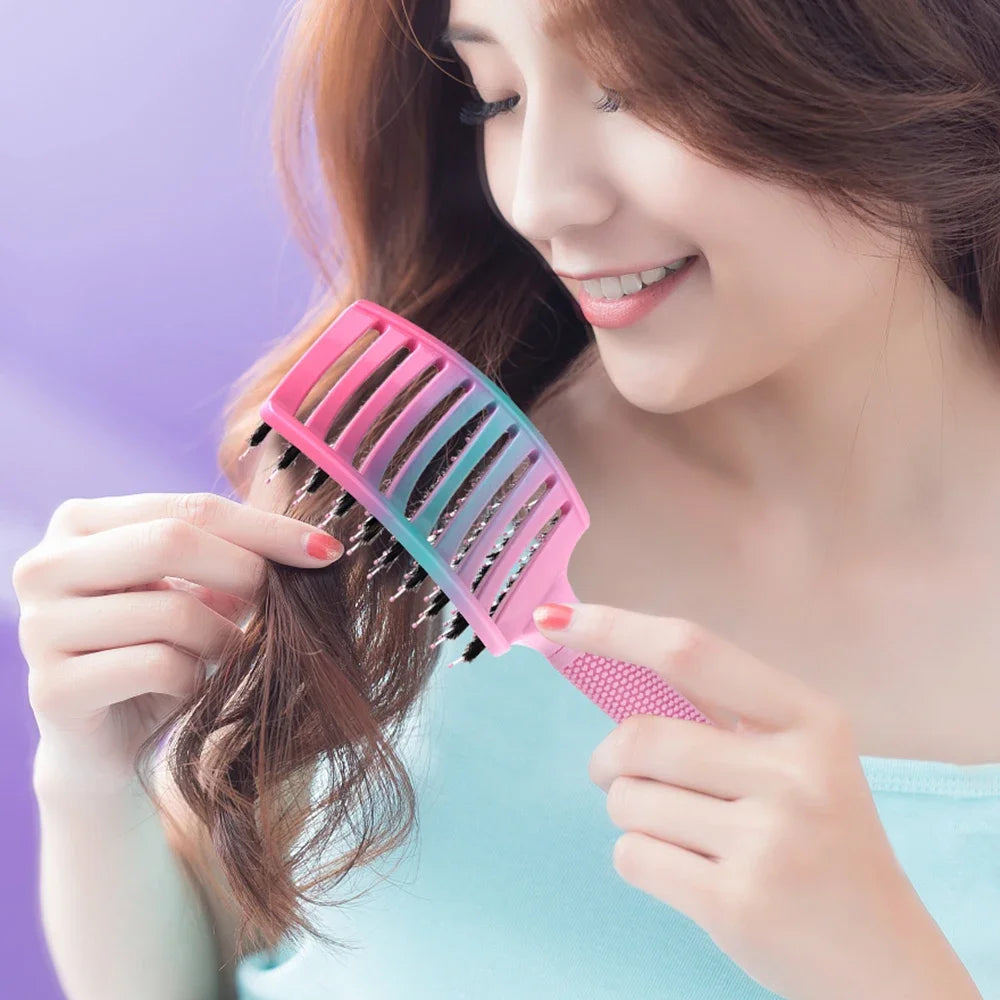 Nylon & Boar Bristle Barber Brush – Scalp Massage Comb for Wet/Curly Hair