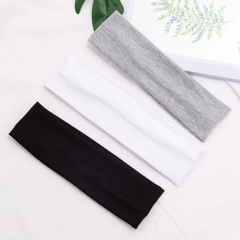Elastic Cotton Yoga Headbands – Solid Colour Stretch Hair Bands for Sports & Fitness