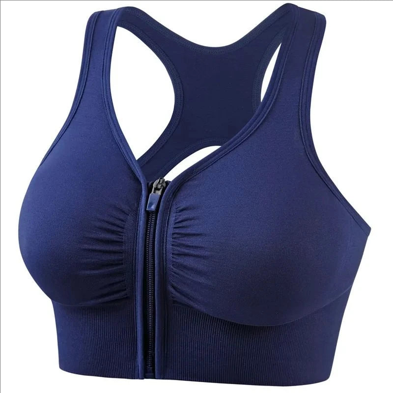 🧘‍♀️ Zipper Front Sports Bra – Fashionable Padded Fitness Gym Top