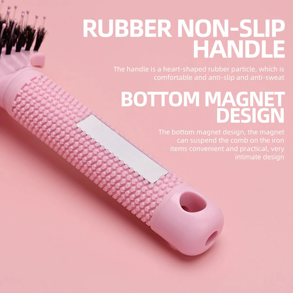 Nylon & Boar Bristle Barber Brush – Scalp Massage Comb for Wet/Curly Hair