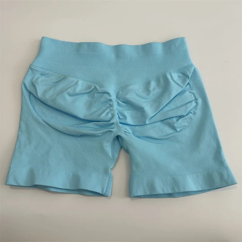 Low-Rise Seamless Scrunch Yoga Shorts – Ribbed Booty Lift Gym Workout Wear