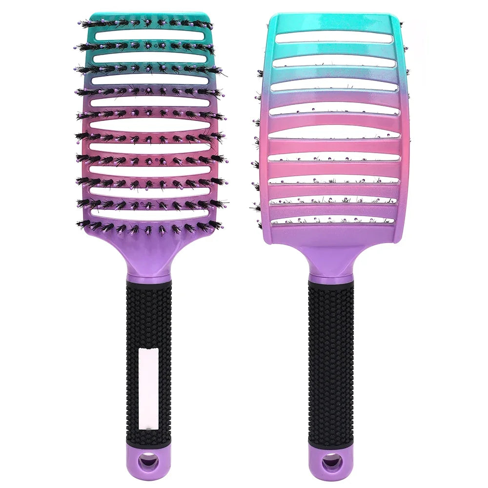 Nylon & Boar Bristle Barber Brush – Scalp Massage Comb for Wet/Curly Hair