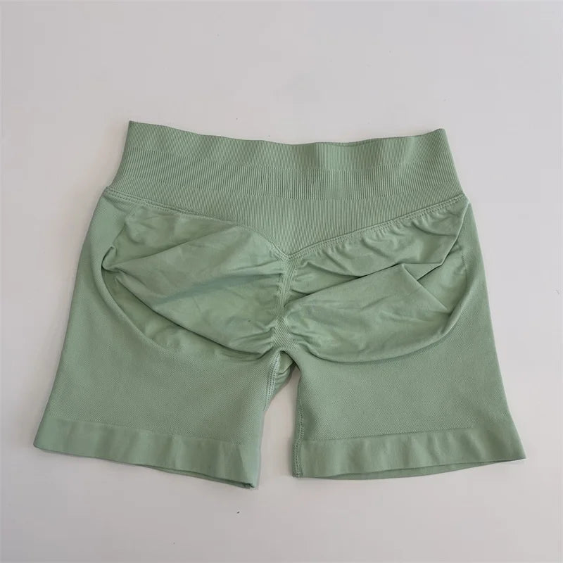 Low-Rise Seamless Scrunch Yoga Shorts – Ribbed Booty Lift Gym Workout Wear