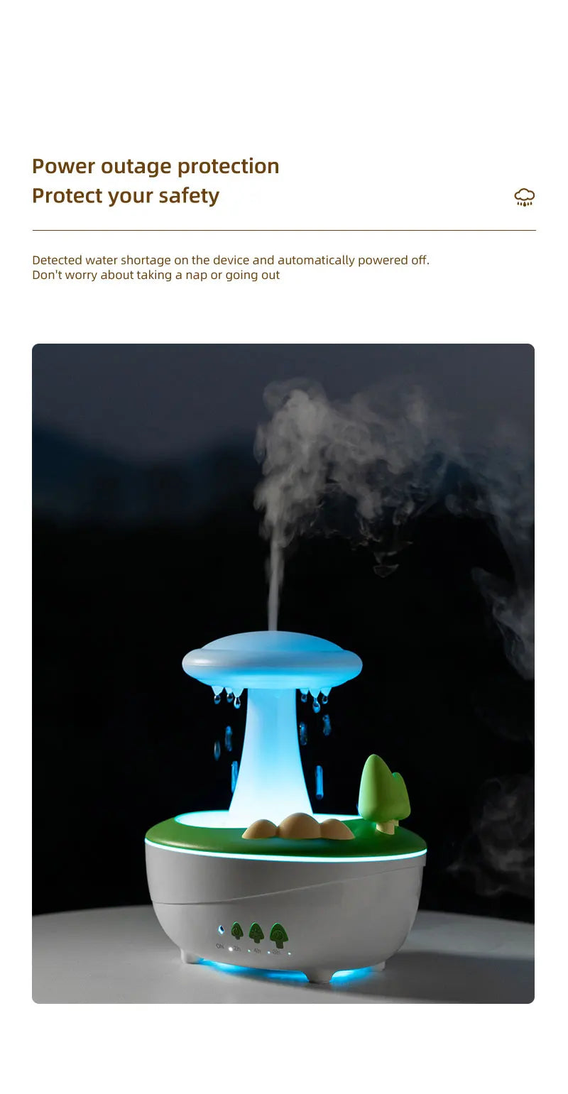 Mushroom Raindrop Aroma Diffuser – Night Light Essential Oil Humidifier for Home