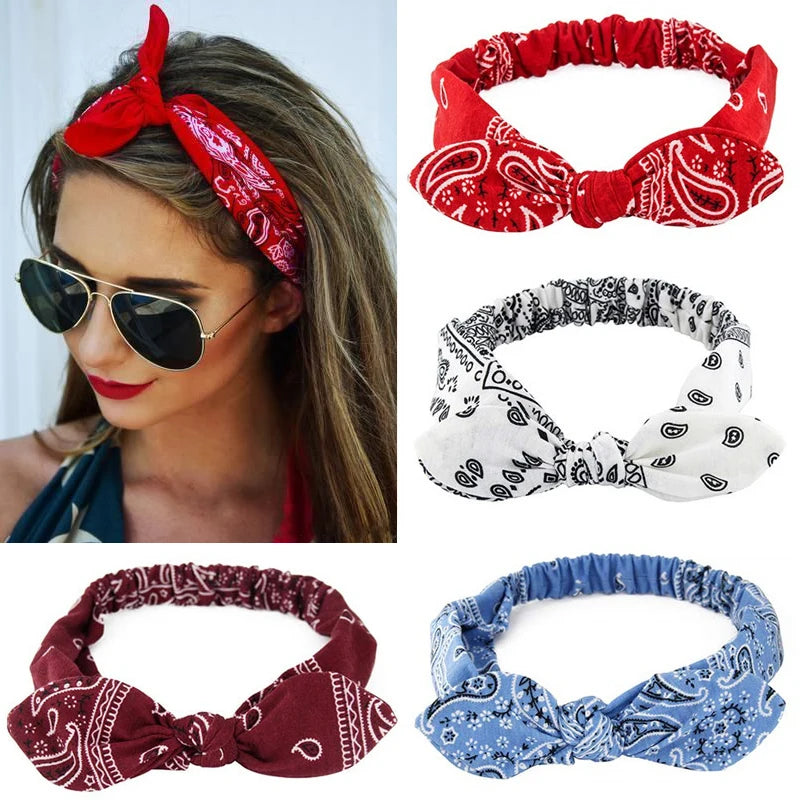 New Boho Women Soft Solid Print Headbands Vintage Cross Knot Elastic Hairbands Turban Bandanas Girls Hair Bands Hair Acc