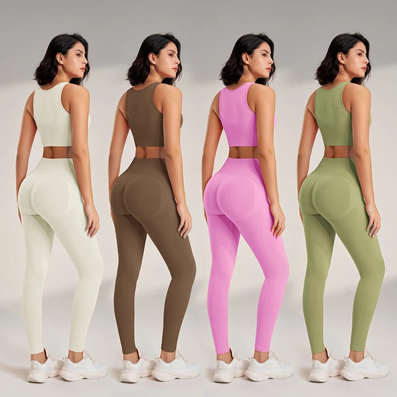 🧵 Seamless Yoga Clothing Set – High Waist Leggings + Fitness Top