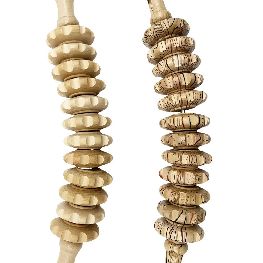Wooden Slimming Roller Massager – 9/12-Wheel Body Shaper for Legs & Back
