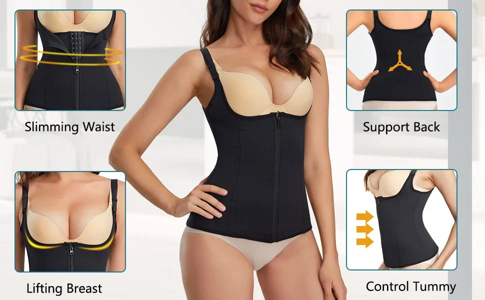 👗 Women’s Waist Trainer Corset – Zipper Cincher Tank Top with Straps