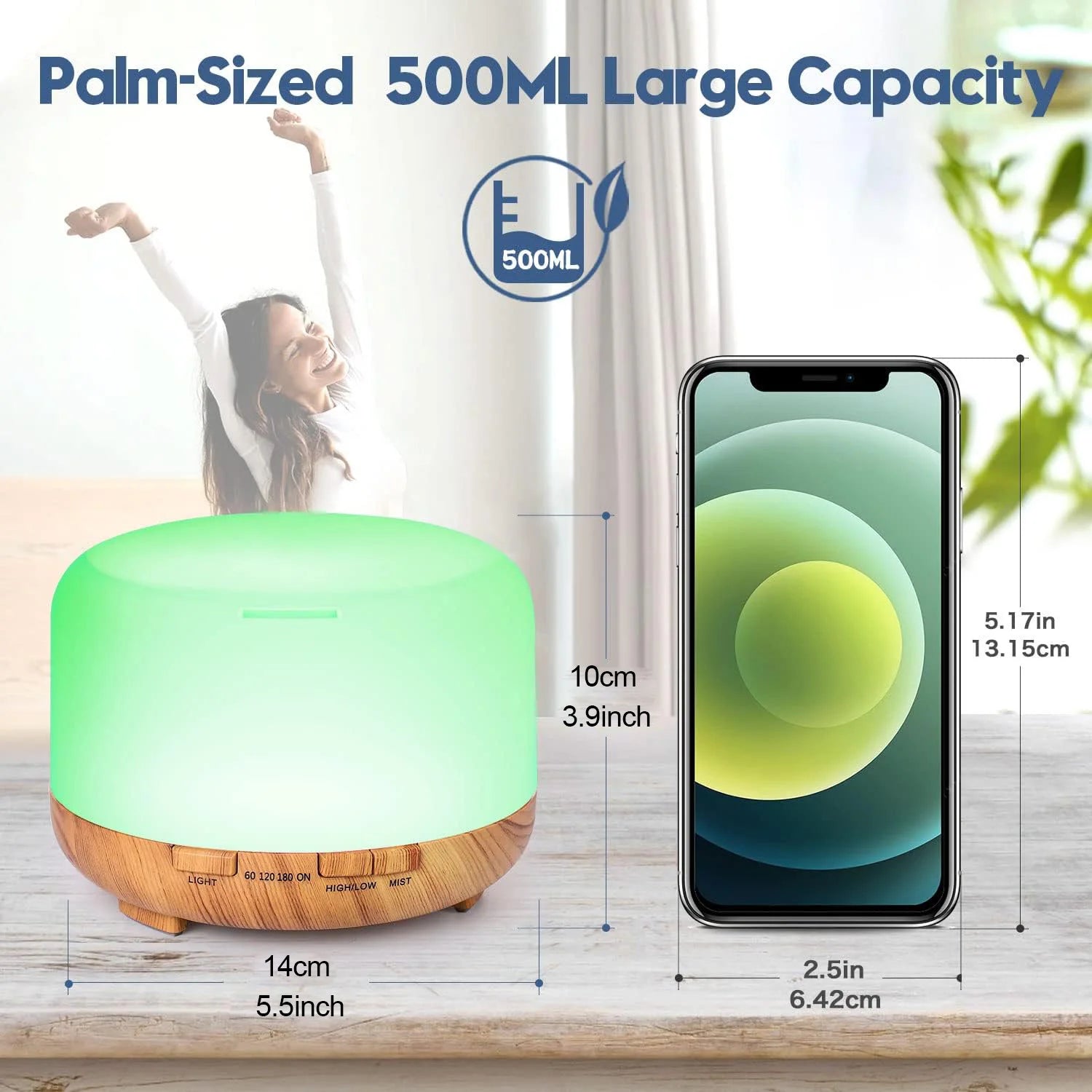 500ml Essential Oil Diffuser – Remote Control Aromatherapy Ultrasonic Humidifier for Home & Office