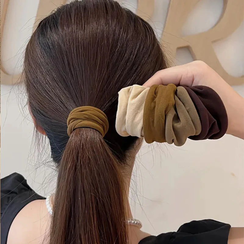 4pcs Thick Hair Band Set – Solid Widen Ponytail Rubber Scrunchies
