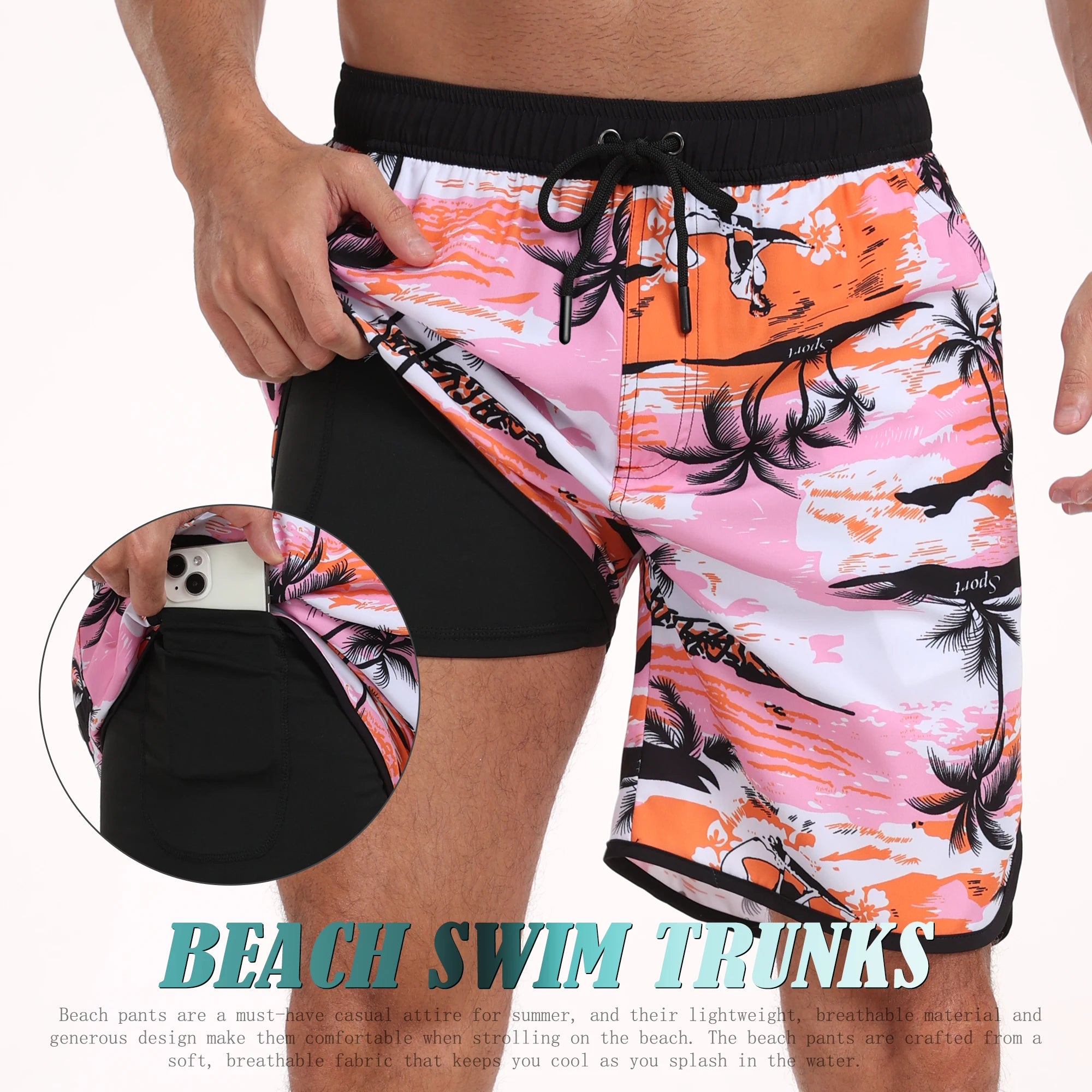 🌴 Men’s Printed Beach Shorts – Vacation Style