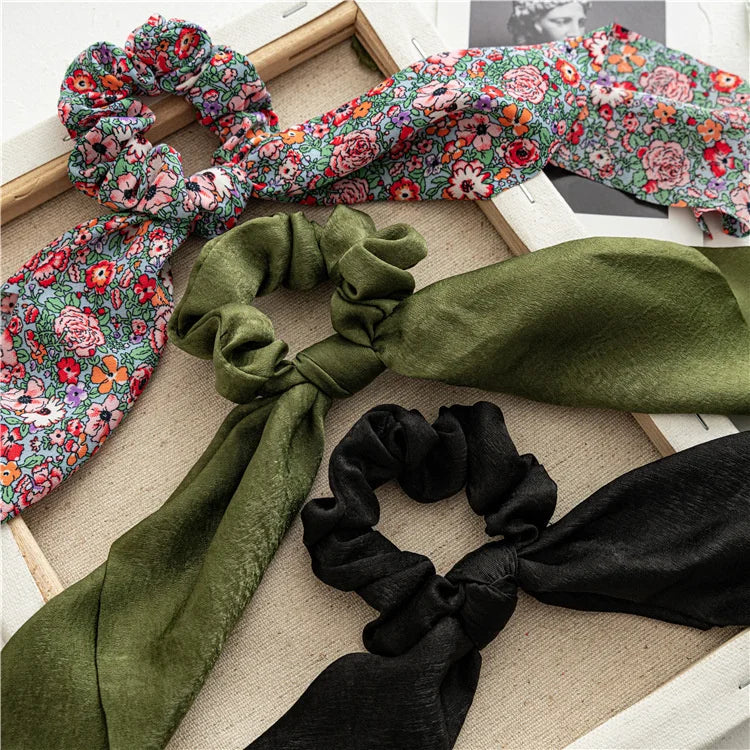 🎀 Leopard Satin Bow Ponytail Scarf – Long Ribbon Hair Tie Scrunchie