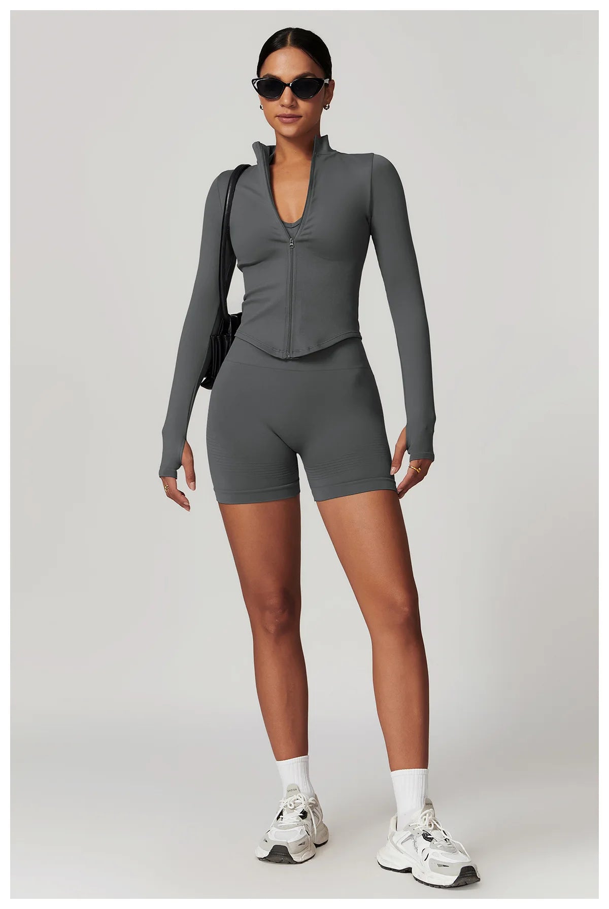 🔥 Women’s Zipper Crop Jacket – Long Sleeve Yoga Sports Top