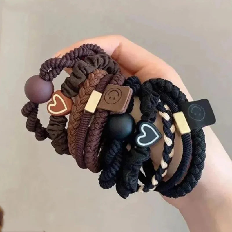10pcs High Elastic Hair Bands Set – Simple Leather Ponytail Holders