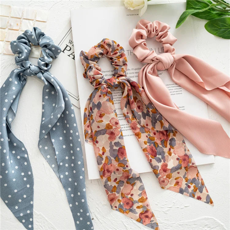 🎀 Leopard Satin Bow Ponytail Scarf – Long Ribbon Hair Tie Scrunchie