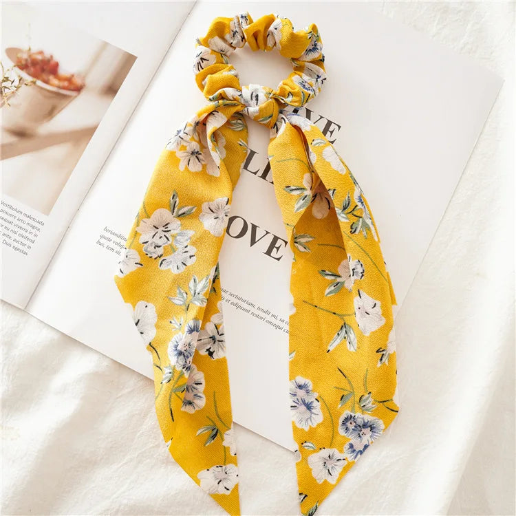 🎀 Leopard Satin Bow Ponytail Scarf – Long Ribbon Hair Tie Scrunchie