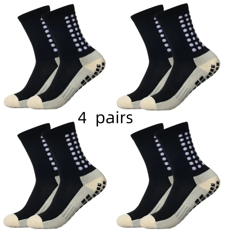 4 Pairs Men’s Soccer Grip Socks – Anti-Slip Football Training & Basketball Sports Socks