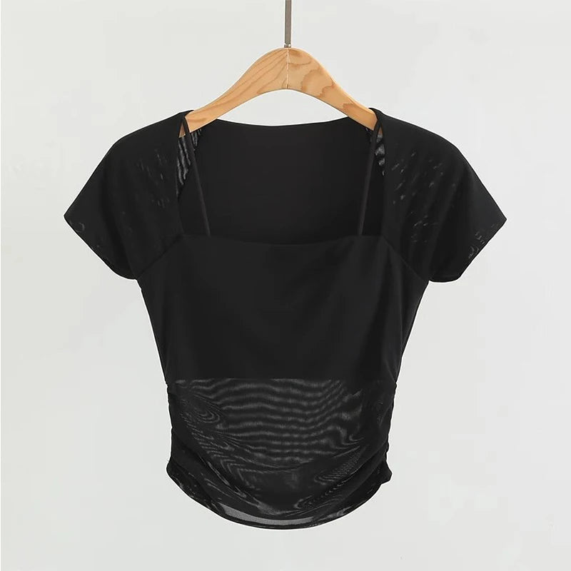 💪 Short Sleeve Padded Yoga Shirt – Sports Crop Top T-Shirt for Women