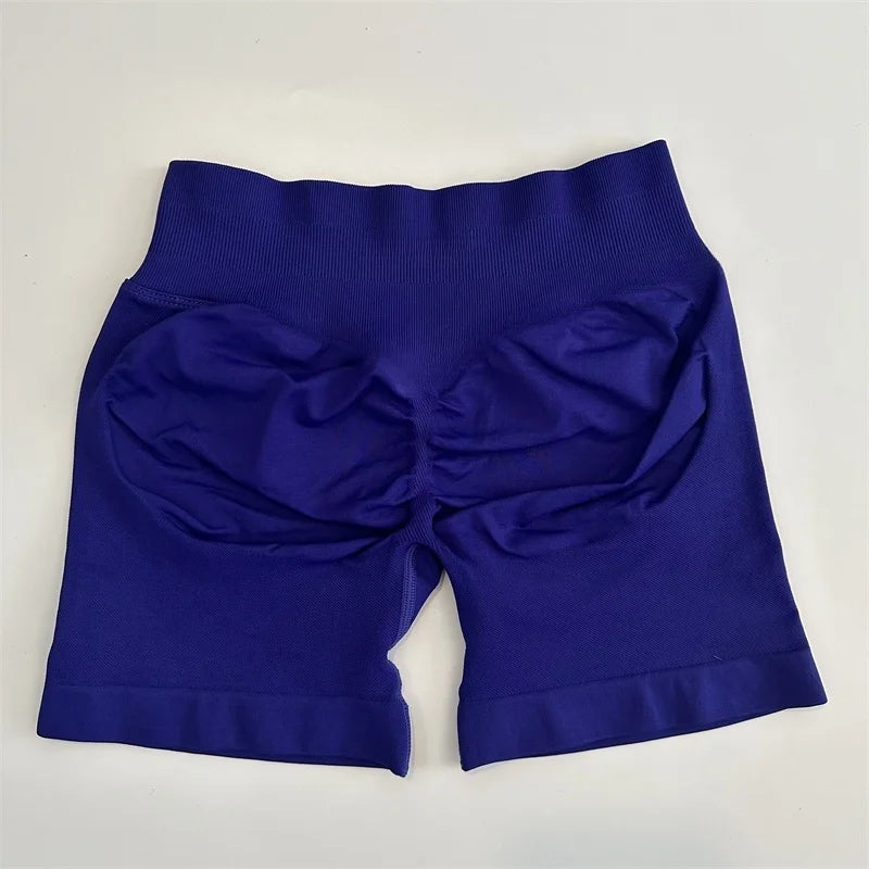 Low-Rise Seamless Scrunch Yoga Shorts – Ribbed Booty Lift Gym Workout Wear
