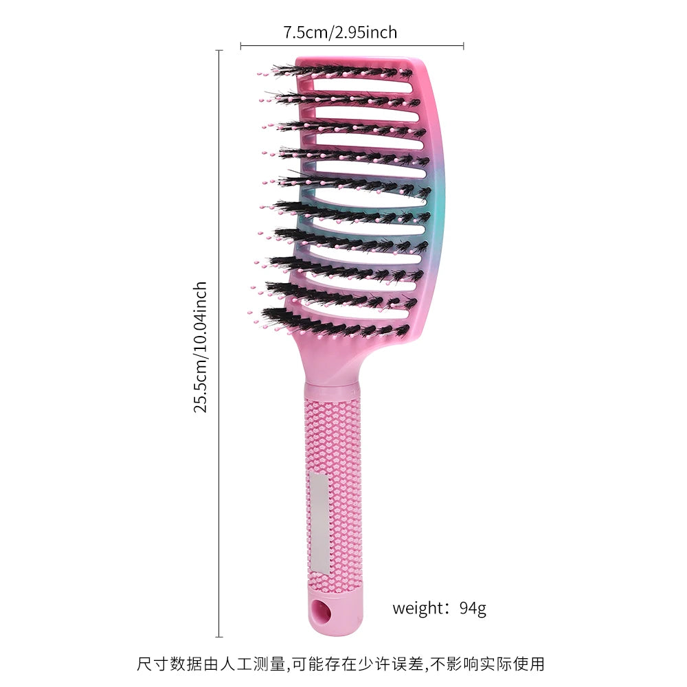 Nylon & Boar Bristle Barber Brush – Scalp Massage Comb for Wet/Curly Hair