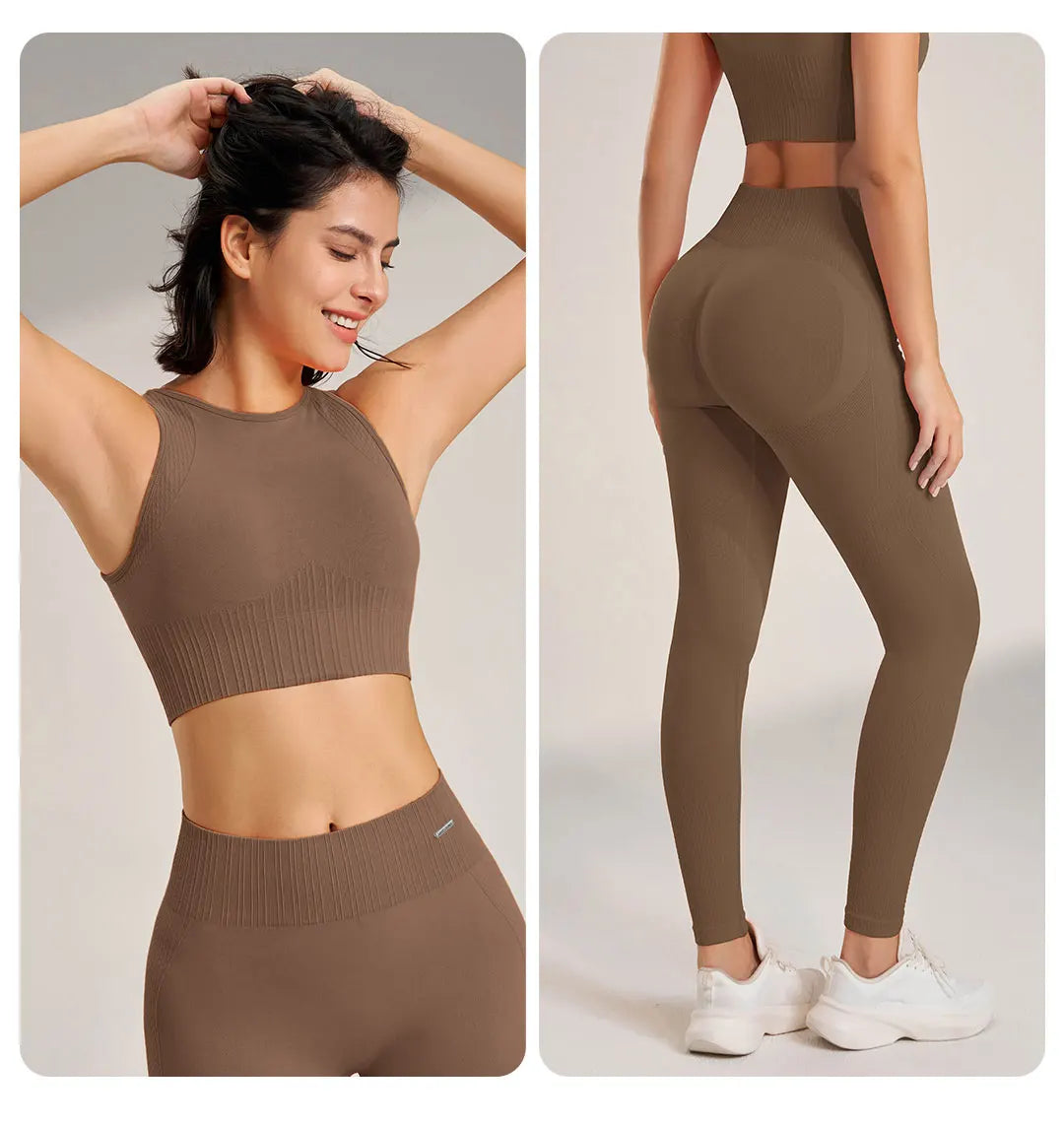🧵 Seamless Yoga Clothing Set – High Waist Leggings + Fitness Top