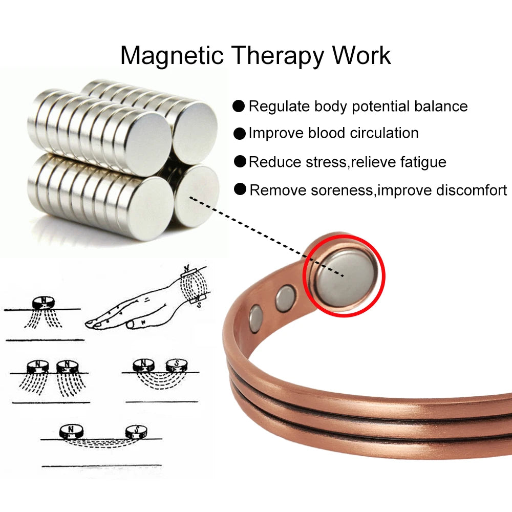 Vinterly Pure Copper Magnetic Bracelet – Adjustable Vintage Bangle for Arthritis Relief
