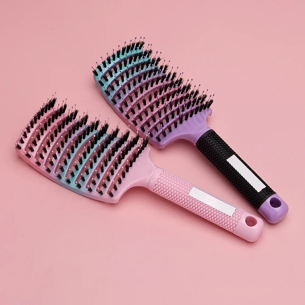 Nylon & Boar Bristle Barber Brush – Scalp Massage Comb for Wet/Curly Hair