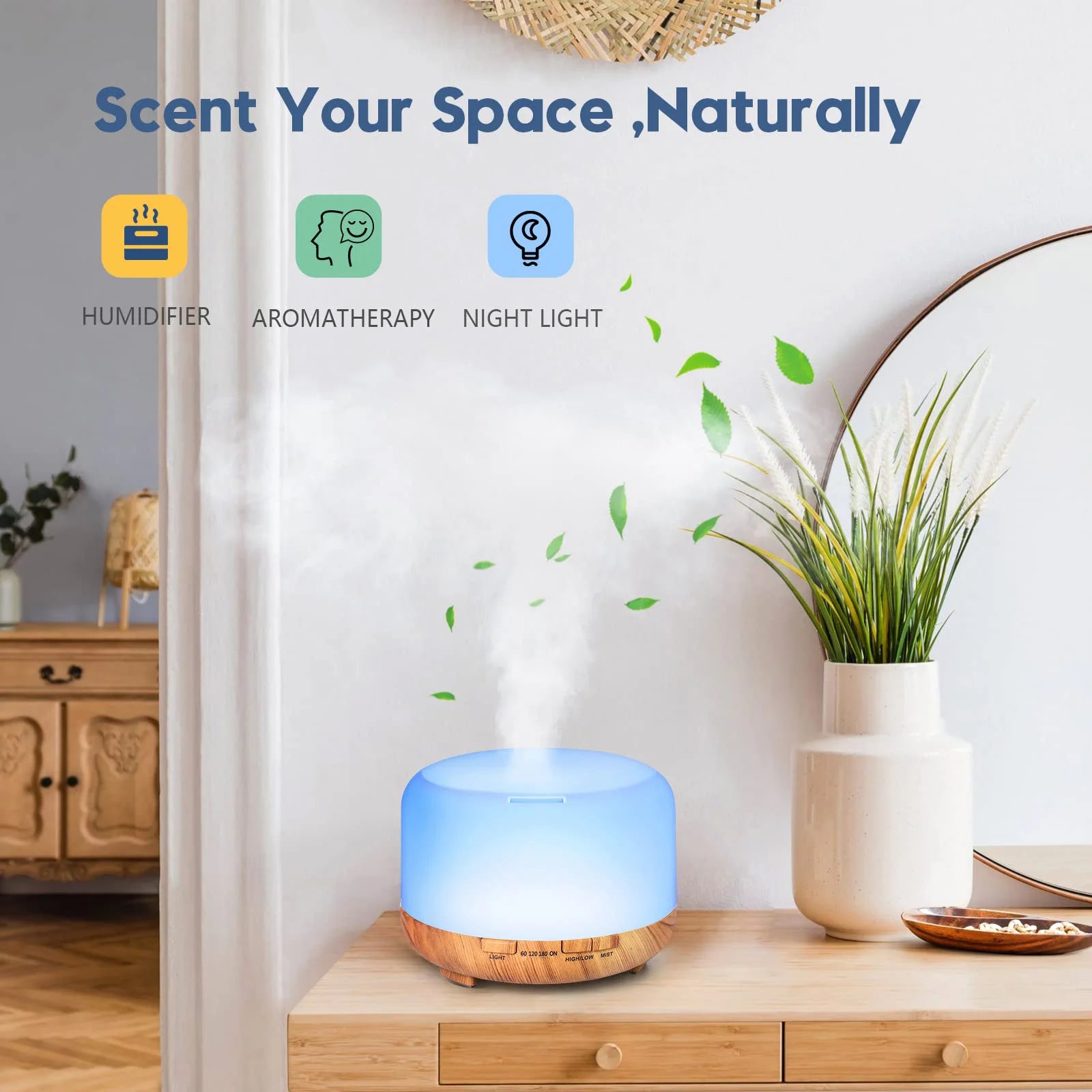 500ml Essential Oil Diffuser – Remote Control Aromatherapy Ultrasonic Humidifier for Home & Office