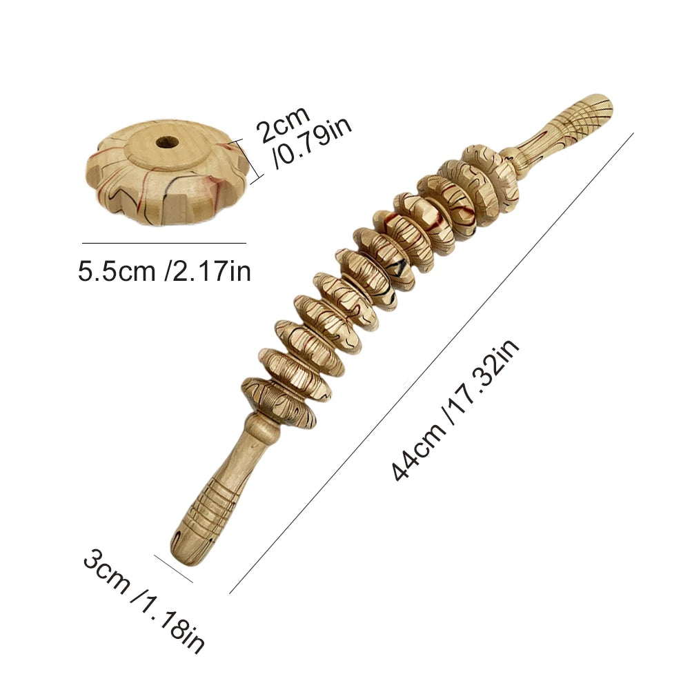 Wooden Slimming Roller Massager – 9/12-Wheel Body Shaper for Legs & Back