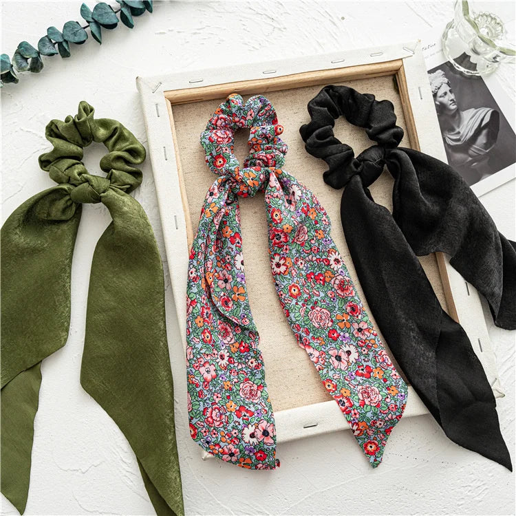 🎀 Leopard Satin Bow Ponytail Scarf – Long Ribbon Hair Tie Scrunchie
