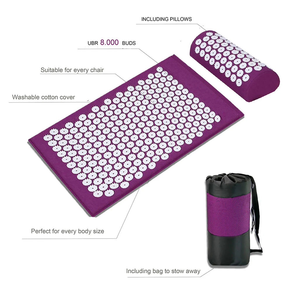65x40cm Acupressure Mat & Pillow Set – Massage Cushion for Back, Neck & Stress Relief